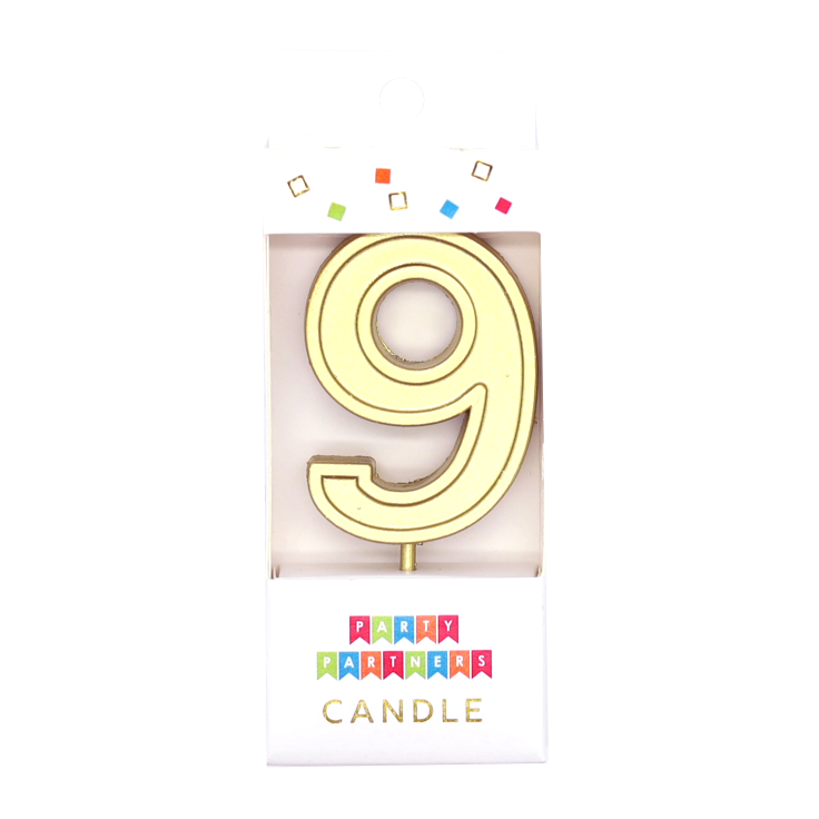 Gold Number Decal Candle 9